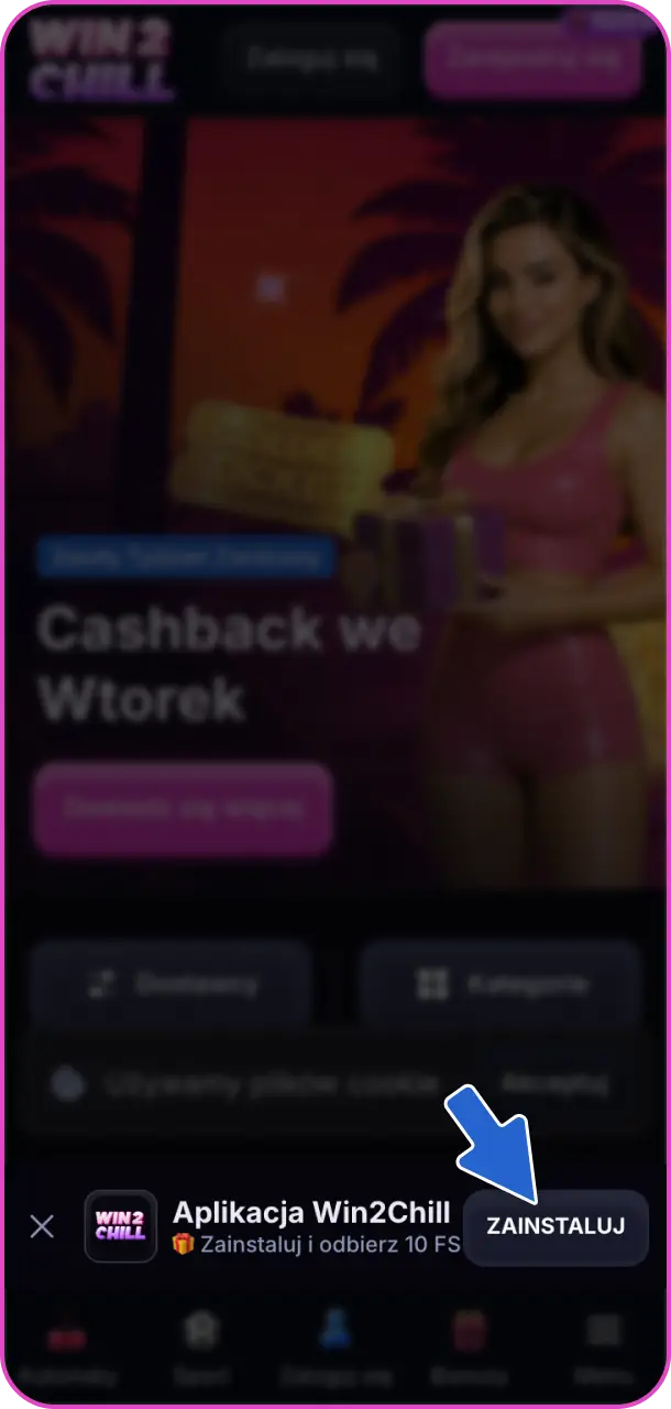 Rozpocznij pobieranie pliku instalacyjnego nowej Win2Chill Casino app.